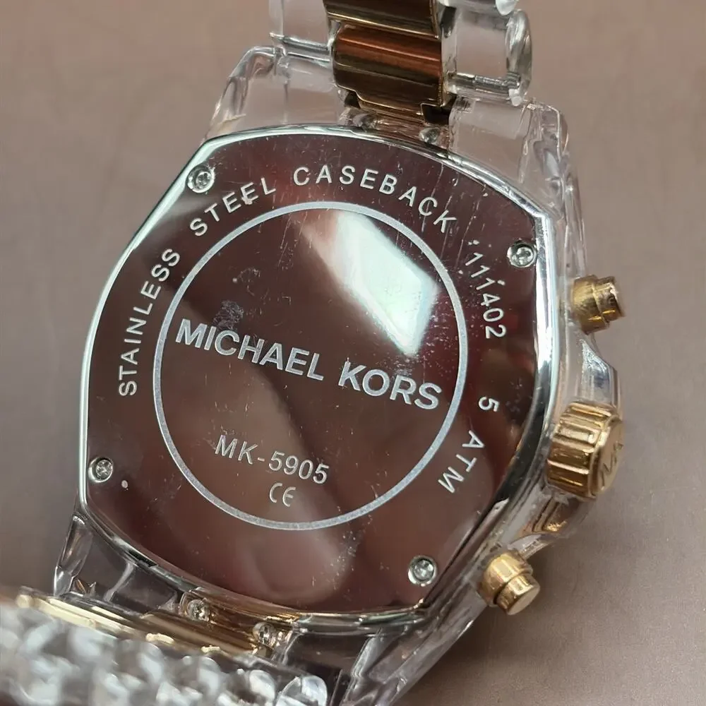 Michael Kors Chronograph Bradshaw Clear Acrylic Bracelet Rose Gold Watch MK5905